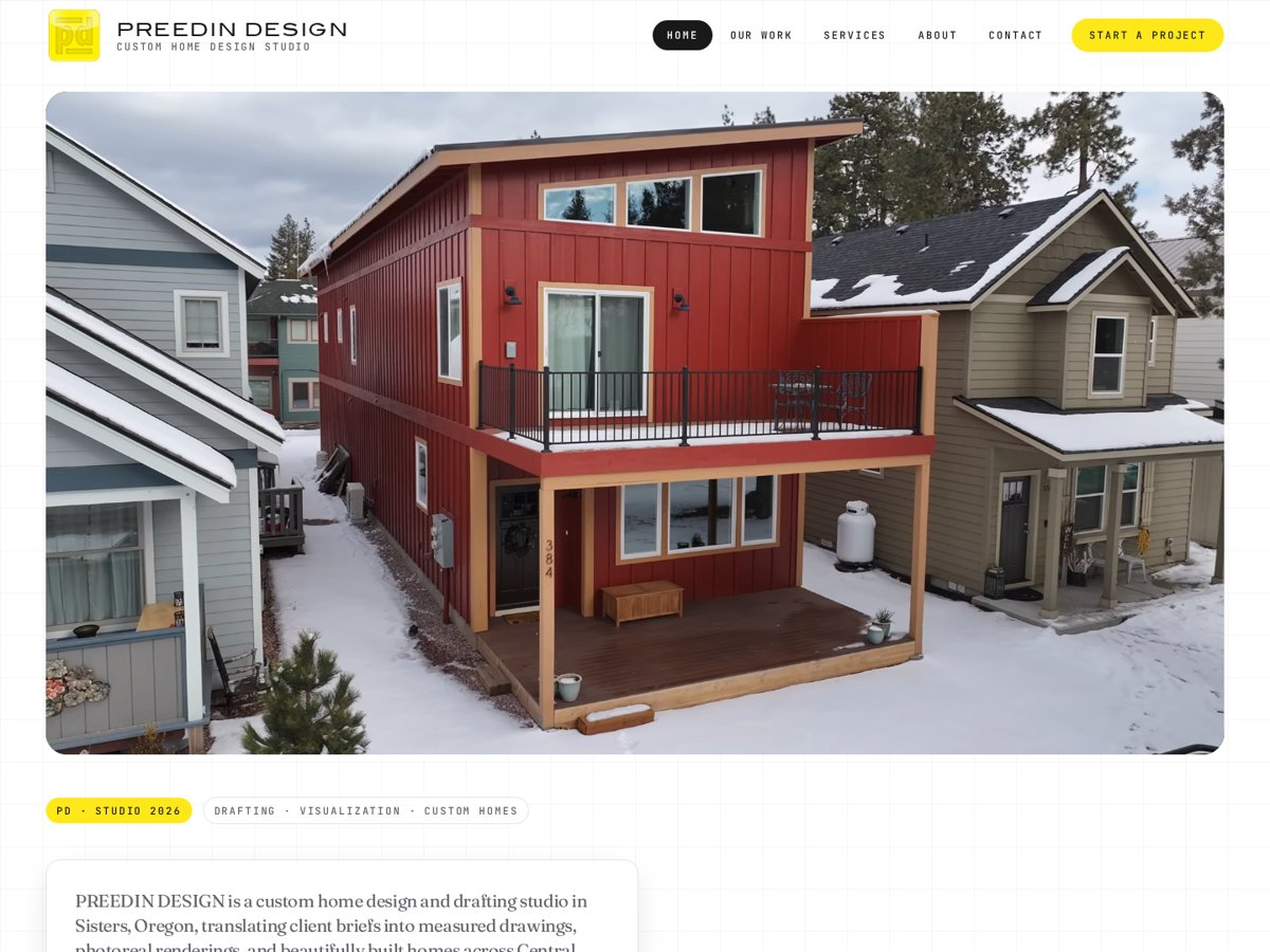Preedin Design — custom home design, CAD drafting, and 3D rendering website built by Point Presence