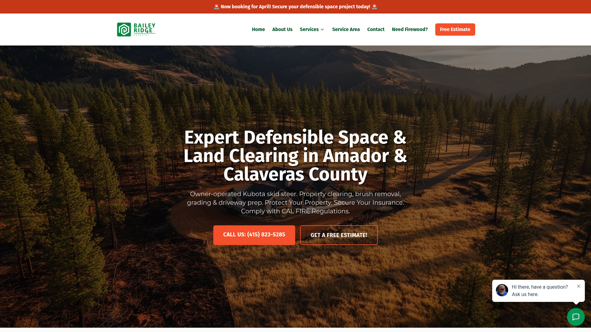 Bailey Ridge Forestry — defensible space and land clearing website built by Point Presence